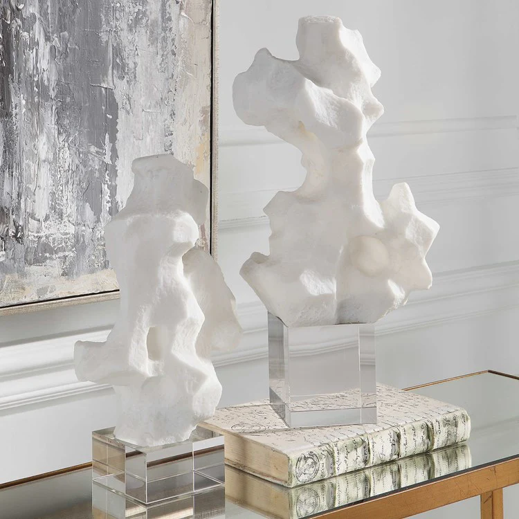Uttermost Remnant White Stone and Crystal Set of 2 Sculptures