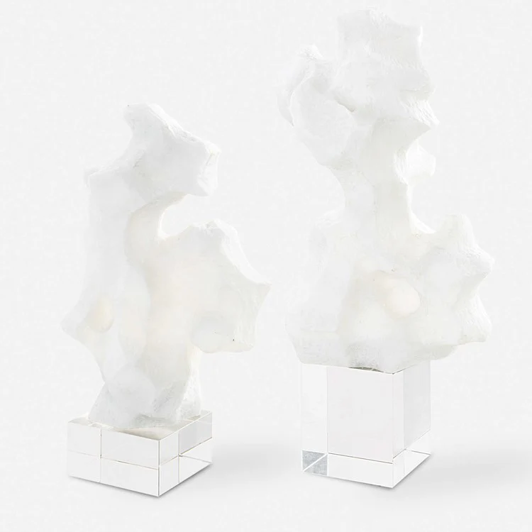 Uttermost Remnant White Stone and Crystal Set of 2 Sculptures - Image 2