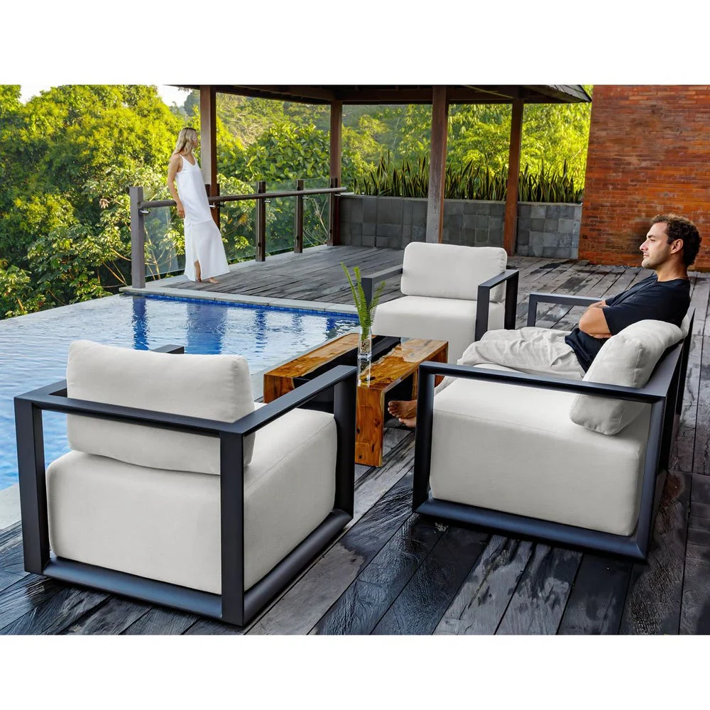 Uttermost Remsen Java Black Finish With Oyster White Fabric Outdoor Lounge Chair - Image 11