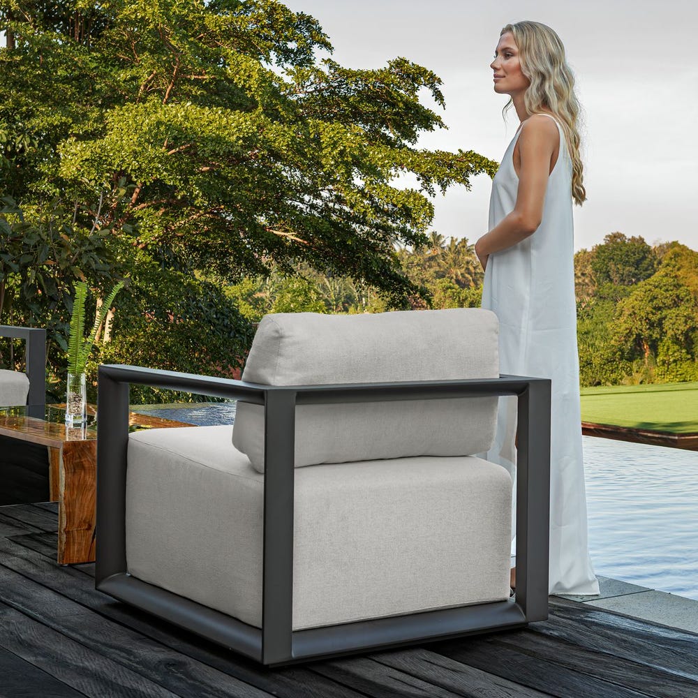Uttermost Remsen Java Black Finish With Oyster White Fabric Outdoor Lounge Chair - Image 12