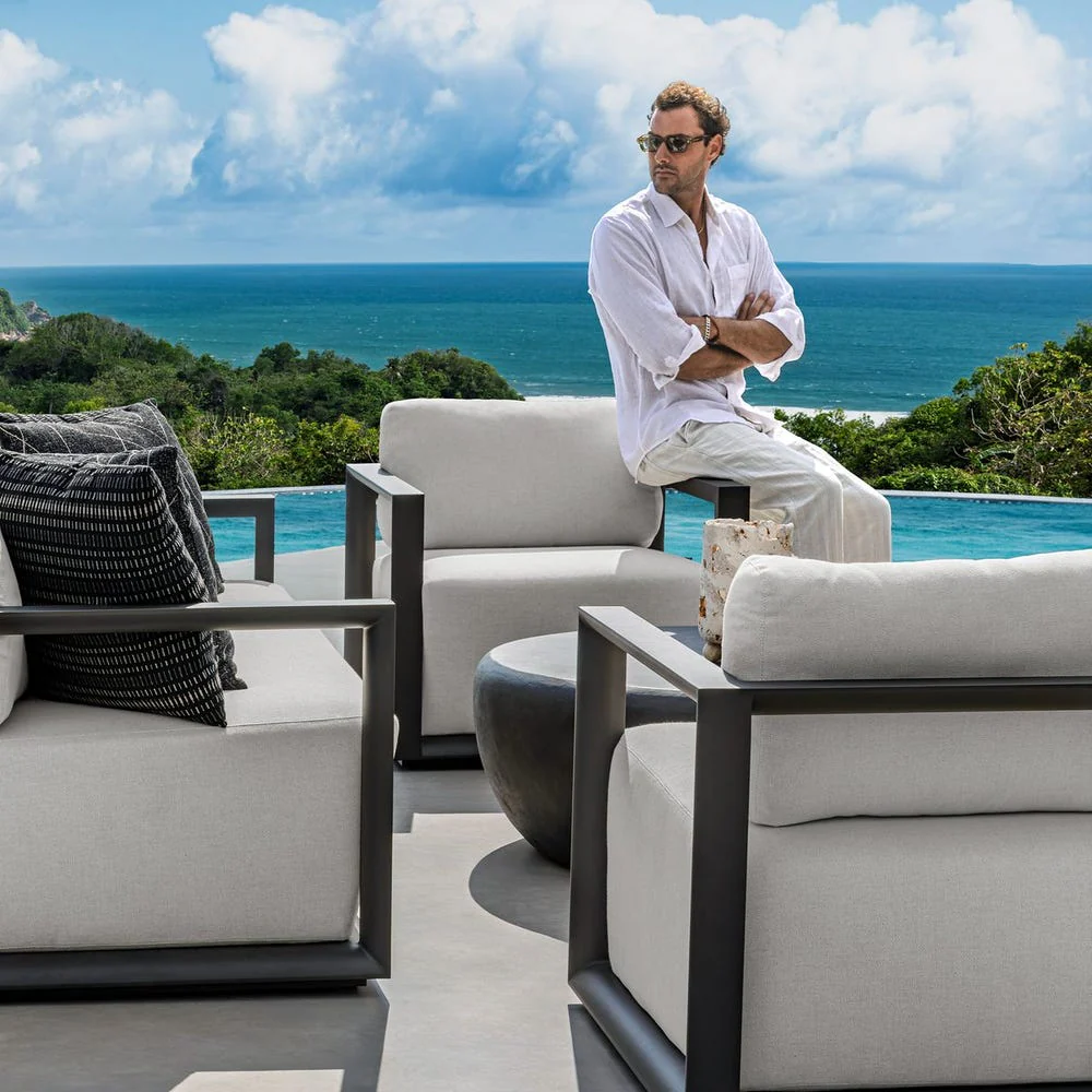 Uttermost Remsen Java Black Finish With Oyster White Fabric Outdoor Lounge Chair - Image 13