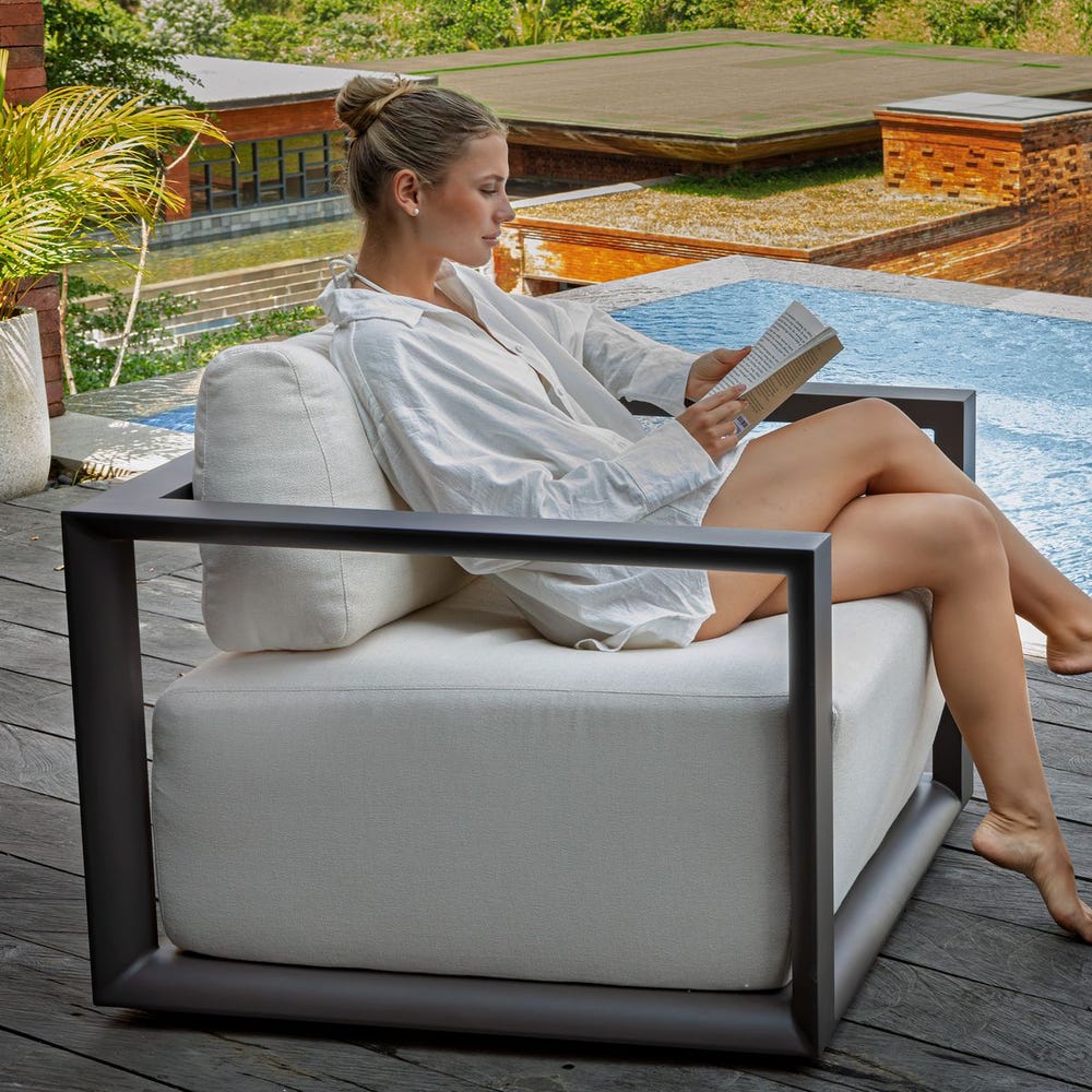 Uttermost Remsen Java Black Finish With Oyster White Fabric Outdoor Lounge Chair - Image 7