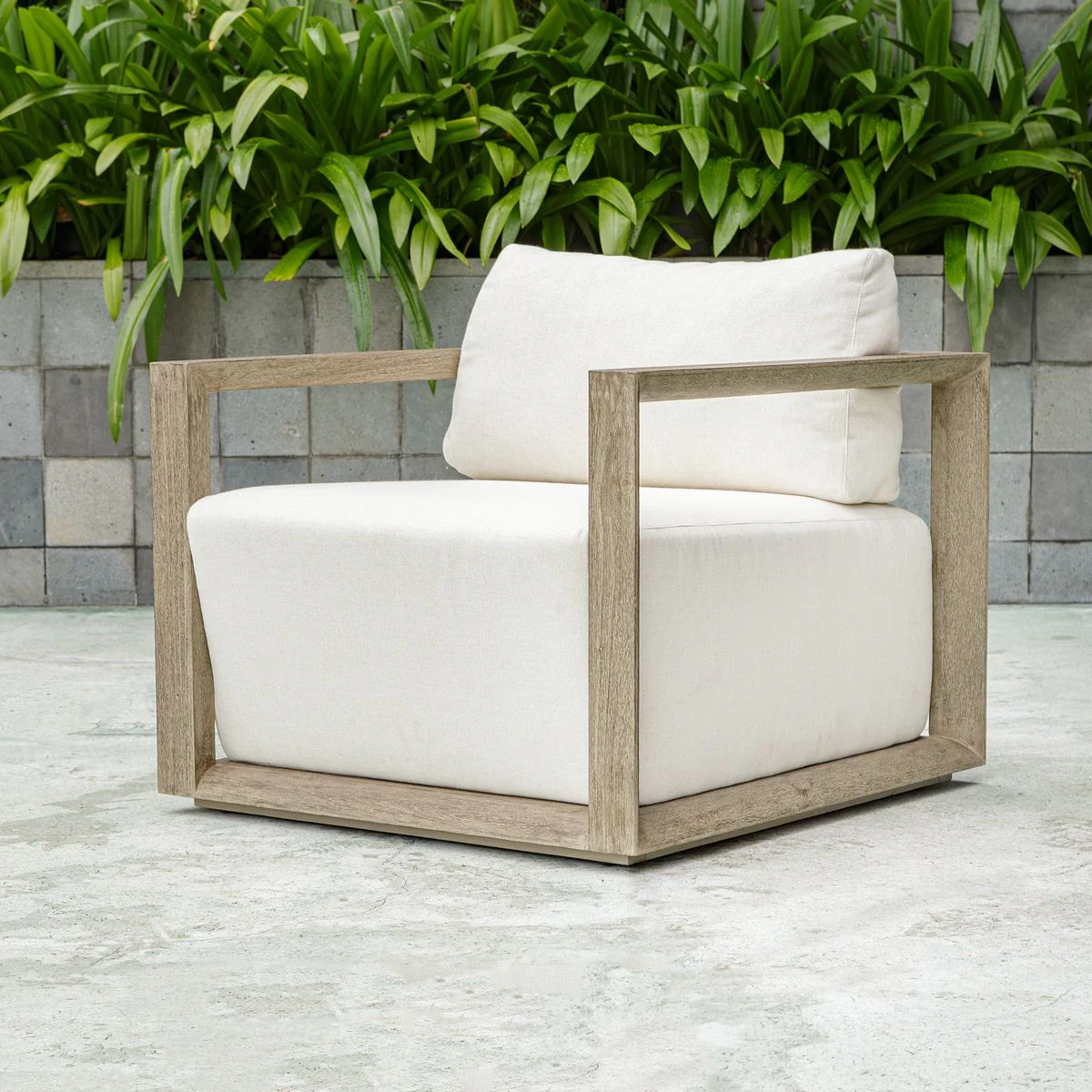 Uttermost Remsen Mahogany Wood With Oyster White Fabric Outdoor Swivel Lounge Chair