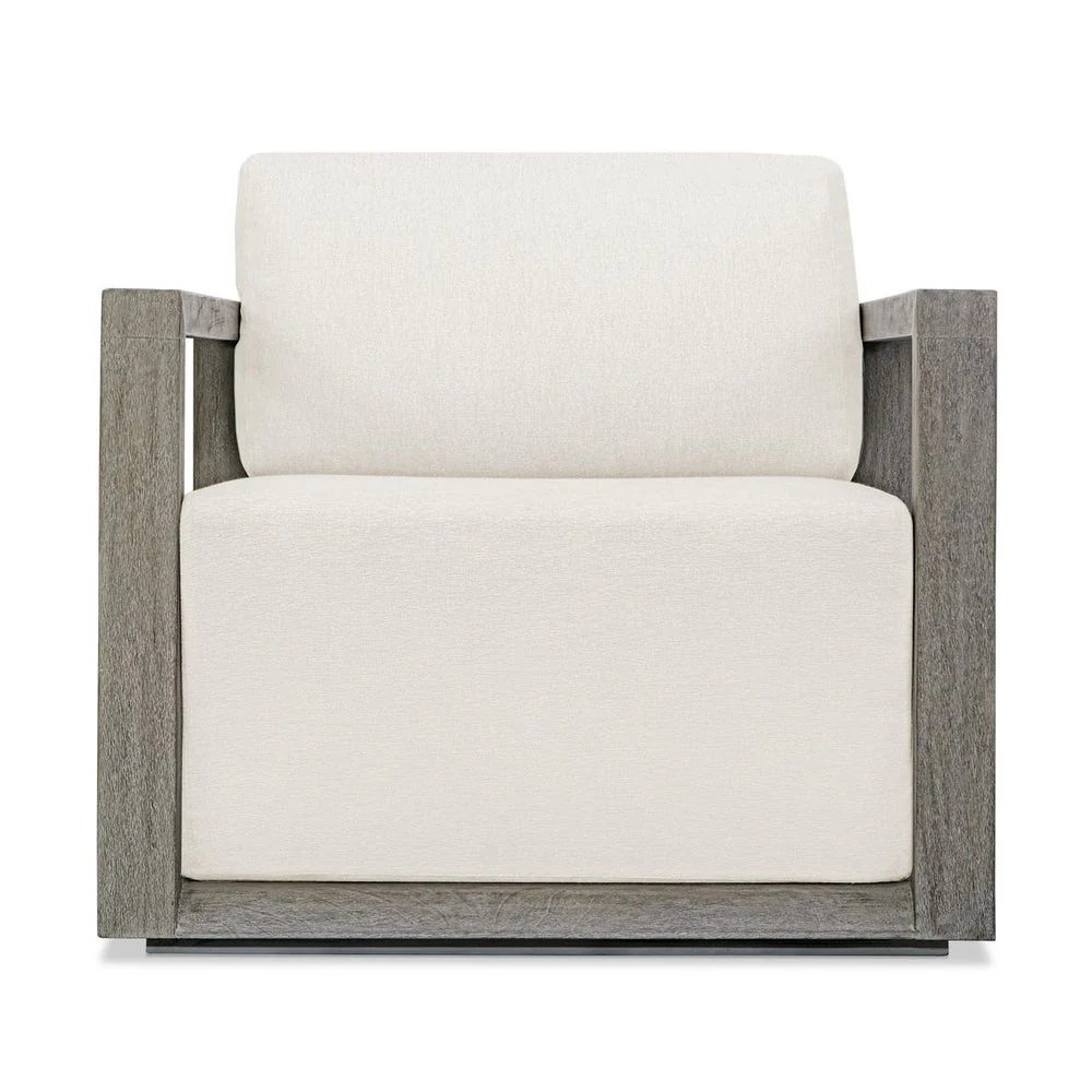 Uttermost Remsen Mahogany Wood With Oyster White Fabric Outdoor Swivel Lounge Chair - Image 2