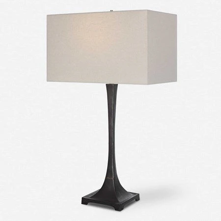 Uttermost Reydan Black Iron Table Lamp With Off-White Shade - Image 2