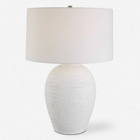 Uttermost Reyna Chalk White Glazed Ceramic Table Lamp With Linen Shade - Image 2