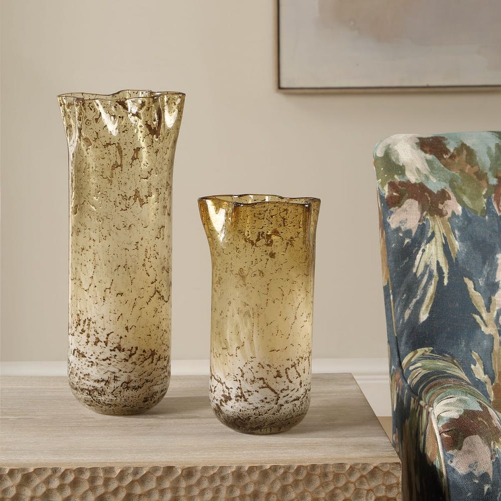 Uttermost Rhine Umber And Brown Glass Vases ~ Set of 2