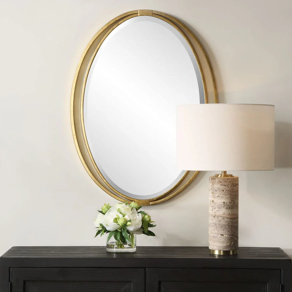 Uttermost Rhodes Antique Metallic Gold Leaf Oval Mirror - Image 2