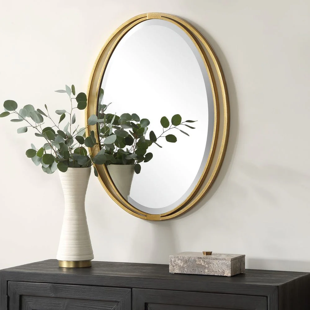 Uttermost Rhodes Antique Metallic Gold Leaf Oval Mirror - Image 3