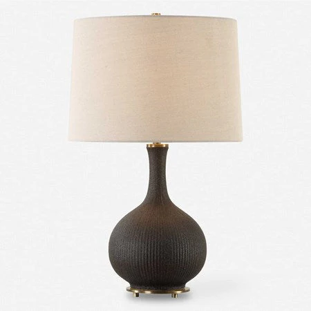 Uttermost Rimini Matte Black Ceramic Lamp With Gray Linen Shade - Image 2