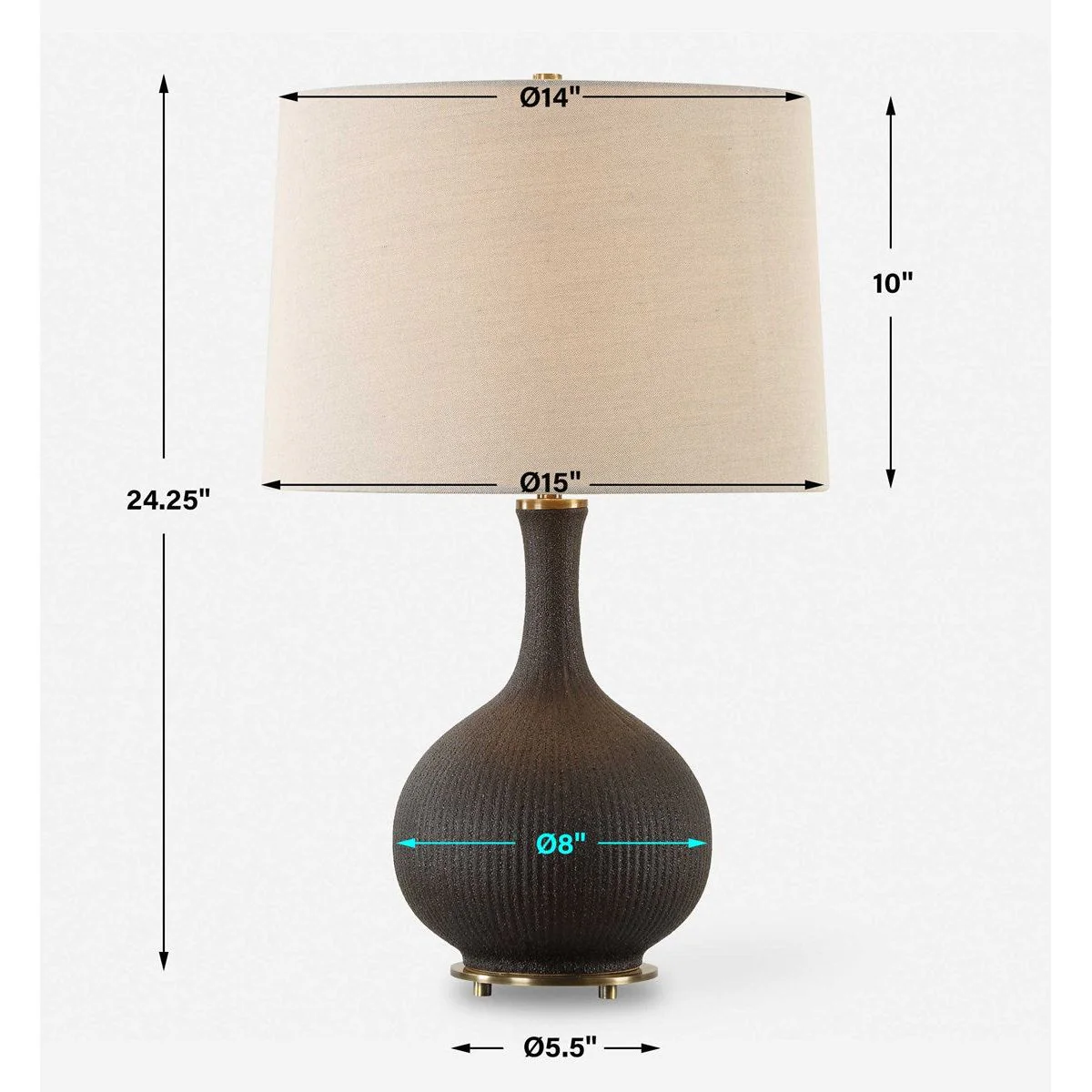 Uttermost Rimini Matte Black Ceramic Lamp With Gray Linen Shade - Image 8