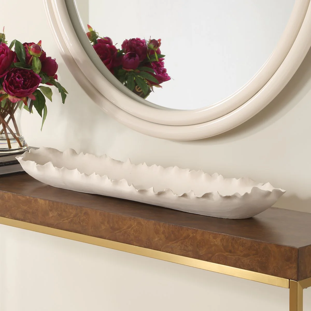 Uttermost Ripple Crest Matte White Finish Elongated Bowl