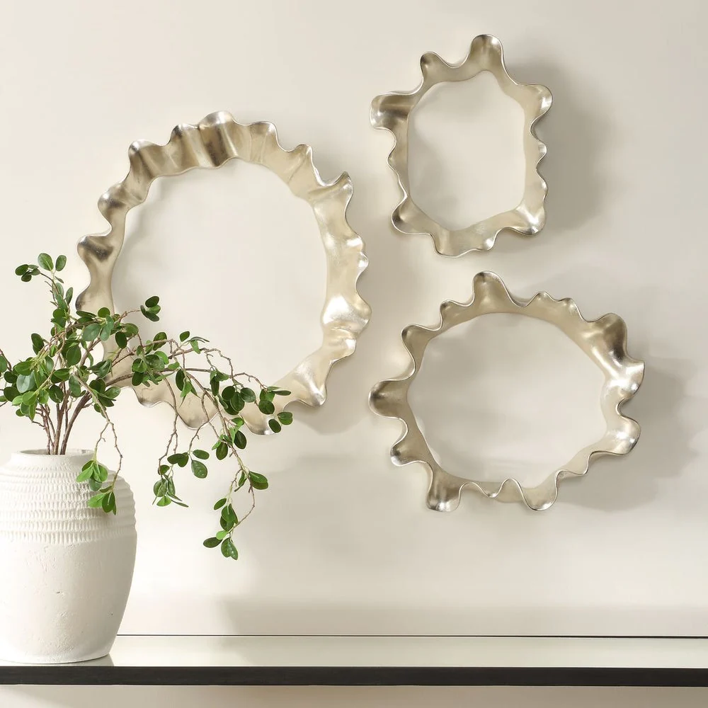 Uttermost Ripple Effect Sculpted Warm Silver Wall Decor ~ Set Of 3