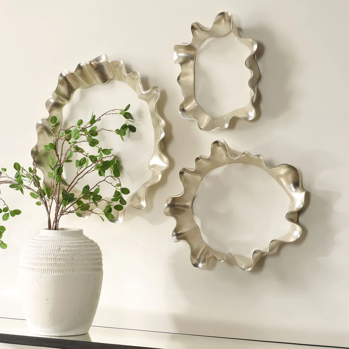 Uttermost Ripple Effect Sculpted Warm Silver Wall Decor ~ Set Of 3 - Image 3