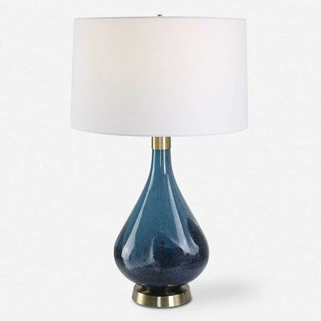 Uttermost Riviera Sapphire and Navy Blue Glass Table Lamp With White Linen Shade - Image 2