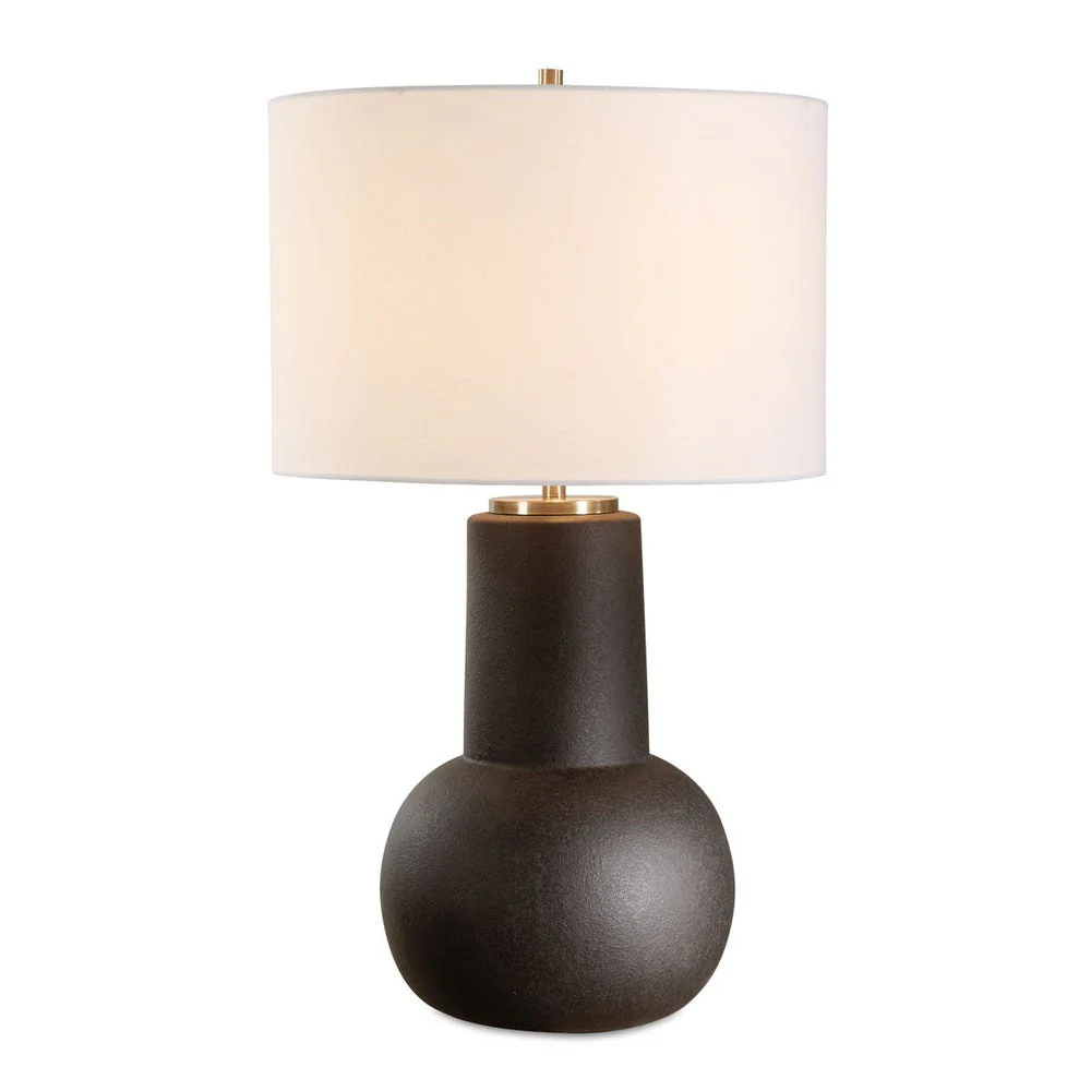 Uttermost Robson Rustic Bronze Glaze Table Lamp With Crisp White Linen Shade - Image 3
