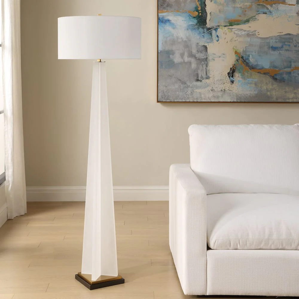 Uttermost Rosin Frosted White With Antique Brass And Black Floor Lamp - Image 2