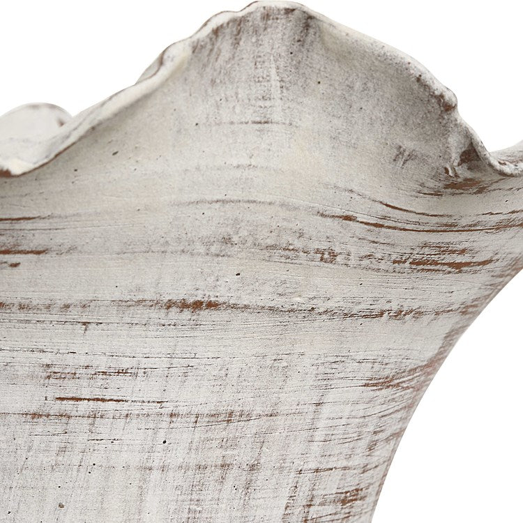Uttermost Ruffled Petals Distressed White Ceramic Set of 2 Vases - Image 3