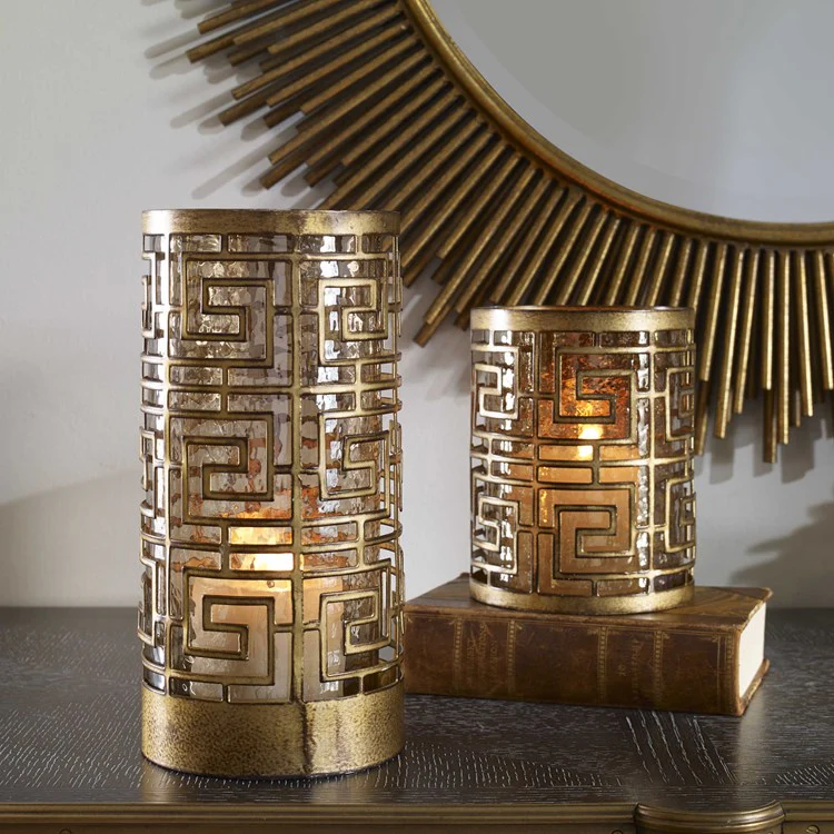Uttermost Ruhi Antiqued Gold Iron Set of 2 Candle Holders ~ Candles Included