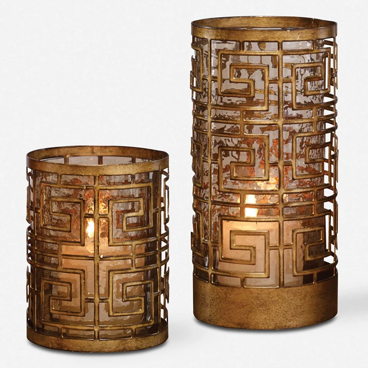 Uttermost Ruhi Antiqued Gold Iron Set of 2 Candle Holders ~ Candles Included - Image 2
