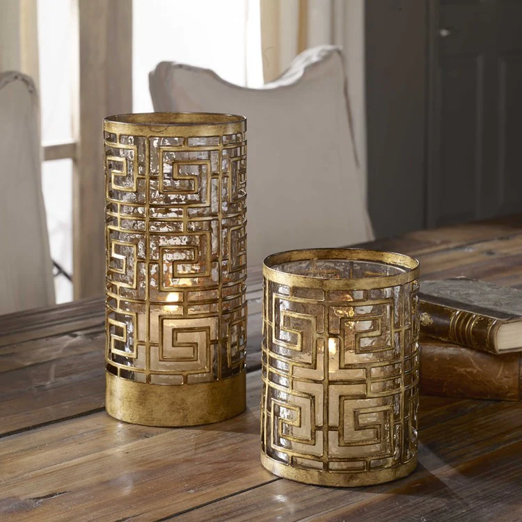 Uttermost Ruhi Antiqued Gold Iron Set of 2 Candle Holders ~ Candles Included - Image 3