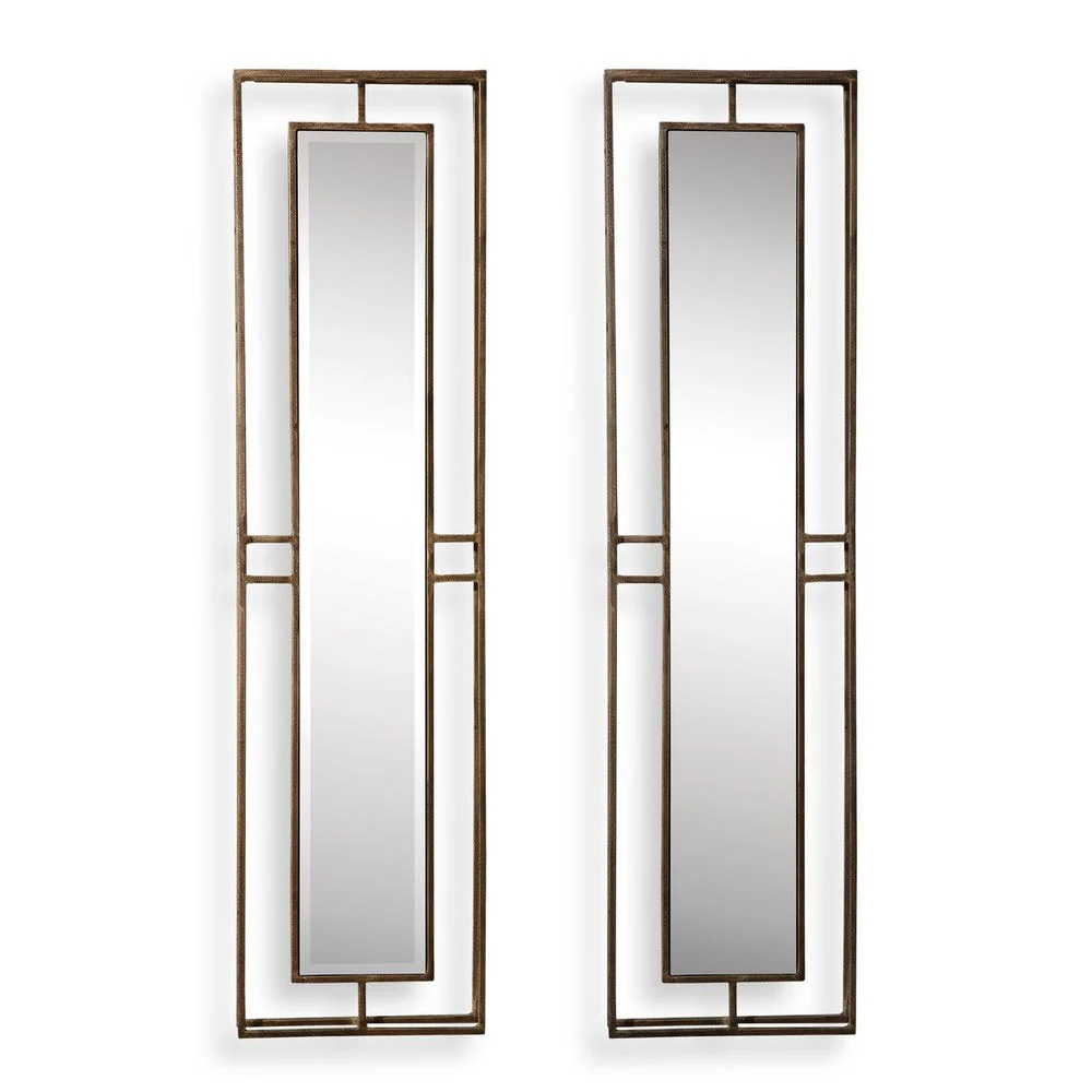 Uttermost Rutledge Contemporary Antique Gold Metal Mirrors ~ Set Of 2 - Image 3