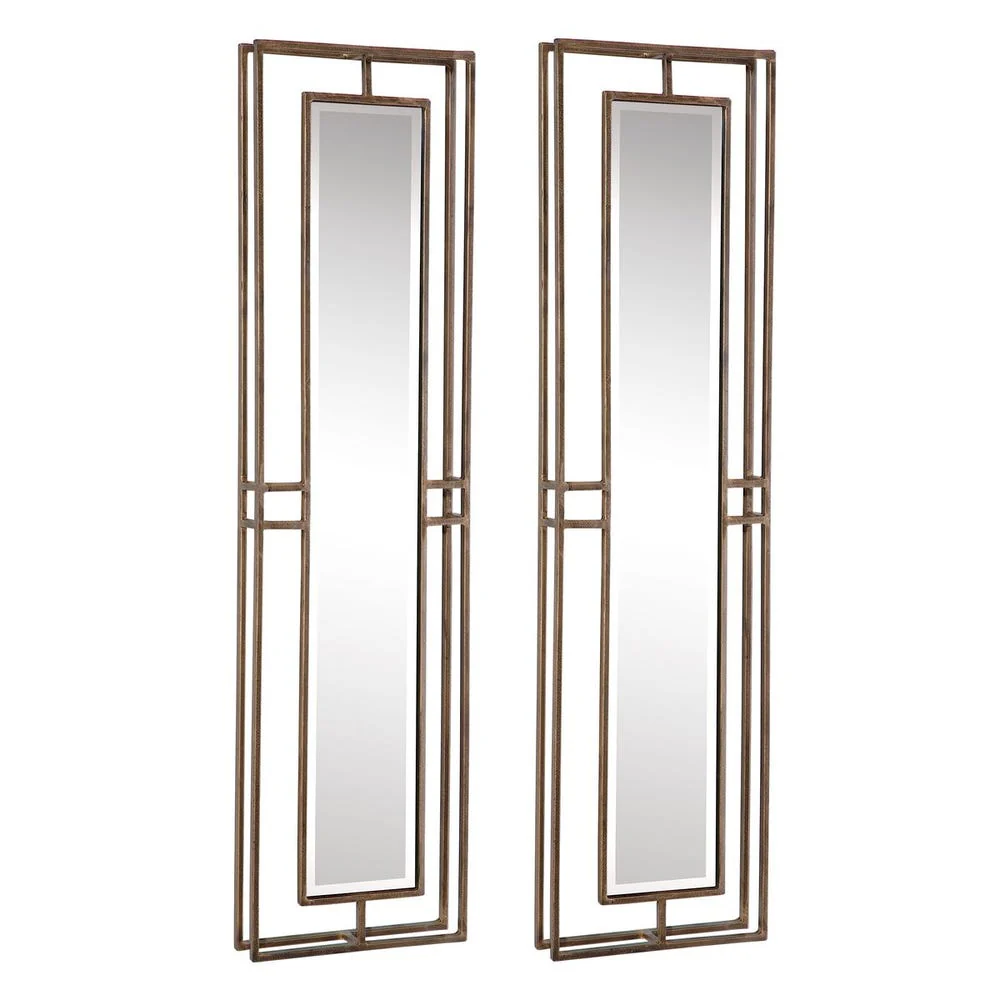 Uttermost Rutledge Contemporary Antique Gold Metal Mirrors ~ Set Of 2 - Image 4