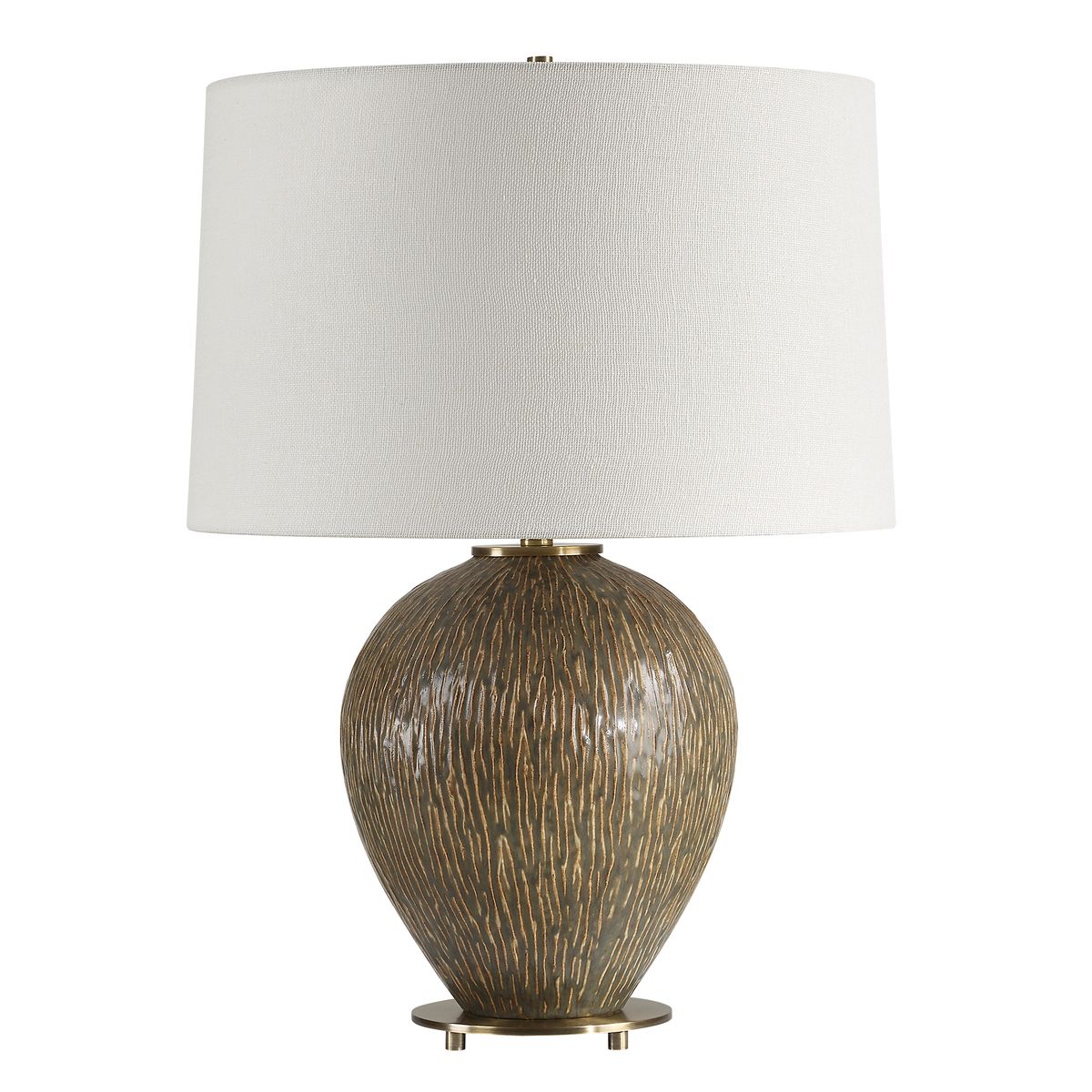 Uttermost Rya Distressed Rich Brown Table Lamp With White Linen Shade - Image 4