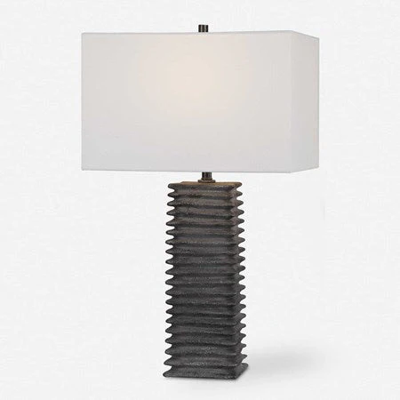 Uttermost Sanderson Metallic Charcoal Textured Ceramic Table Lamp With White Linen Shade - Image 2
