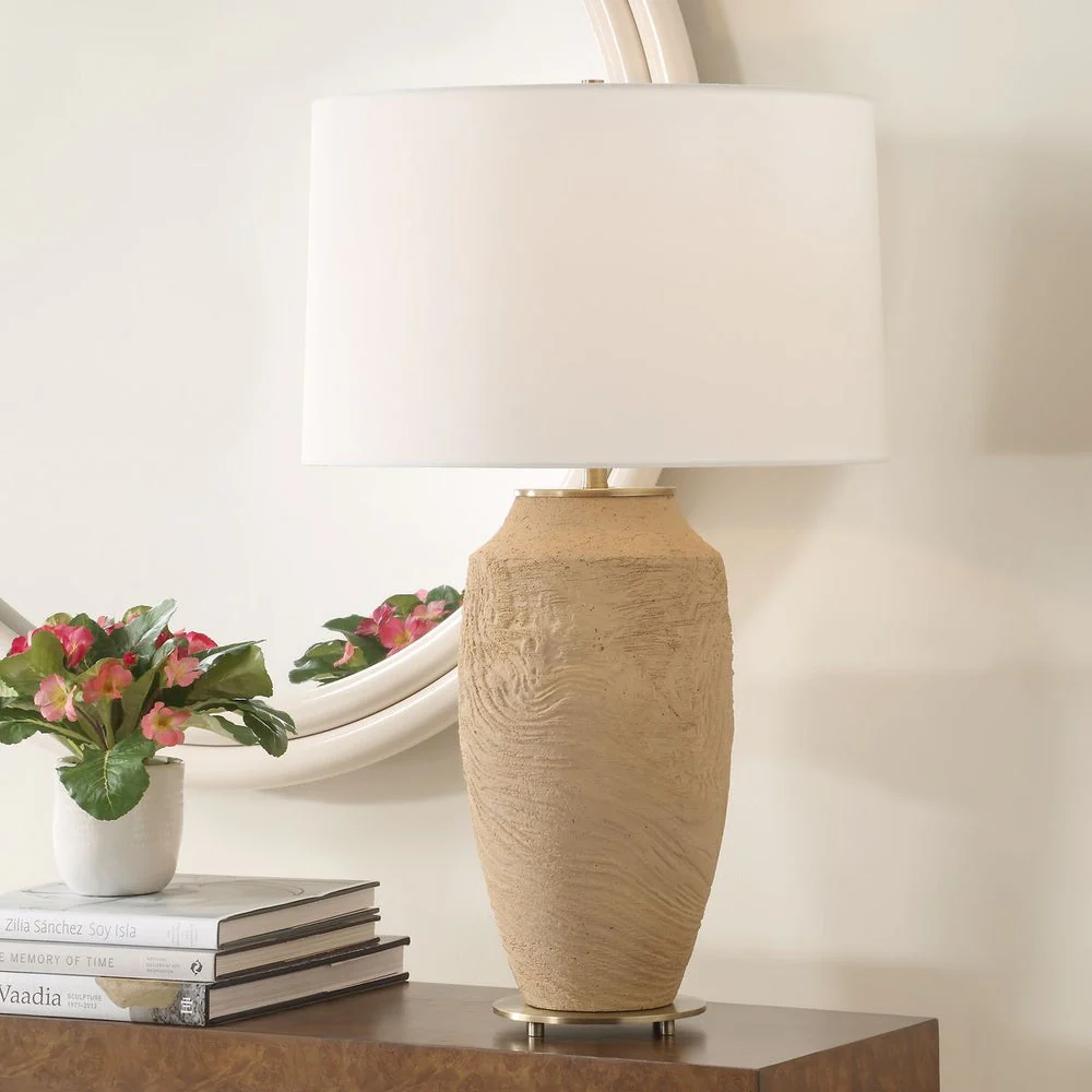 Uttermost Sandstone Flow Terracotta Organic Table Lamp With White Linen Shade
