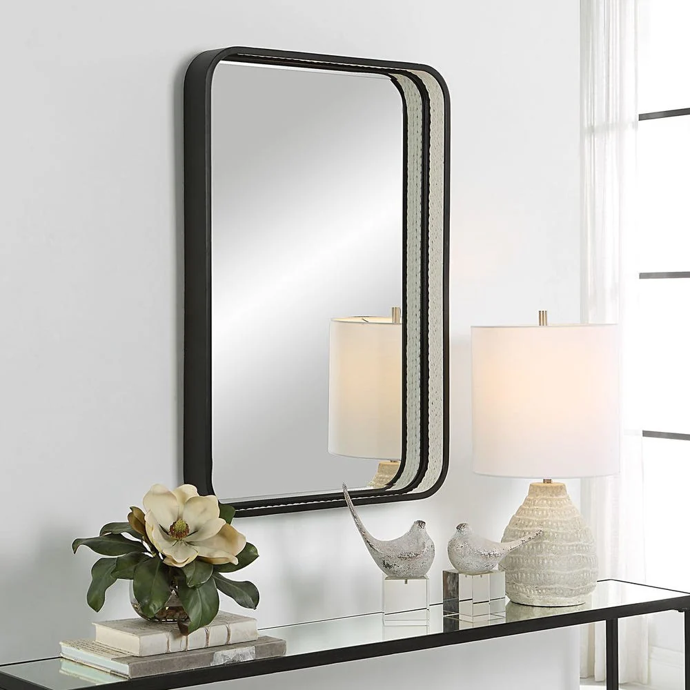 Uttermost Santa Cruz White Braided Rope with Matte Black Mirror - Image 2