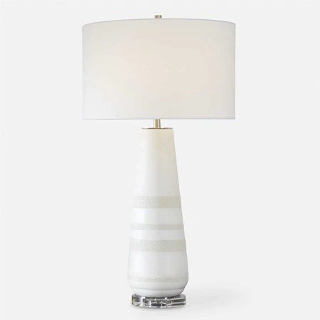 Uttermost Santino Crackled Ivory Ceramic Table Lamp With White Linen Shade - Image 2