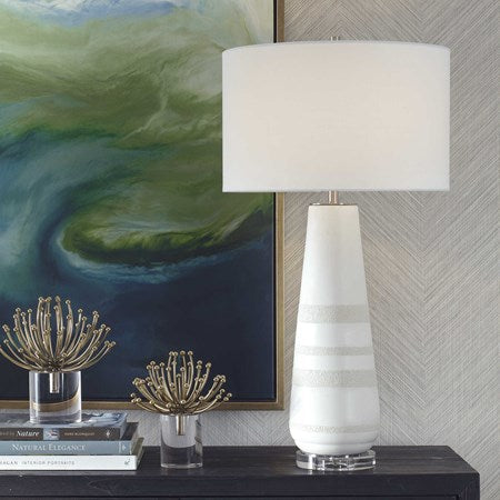 Uttermost Santino Crackled Ivory Ceramic Table Lamp With White Linen Shade - Image 3
