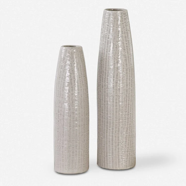 Uttermost Sara Taupe Glazed Textured Ceramic Set of 2 Vases - Image 2