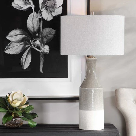 Uttermost Savin Glossy Gray Glazed Ceramic Table Lamp With Linen Shade