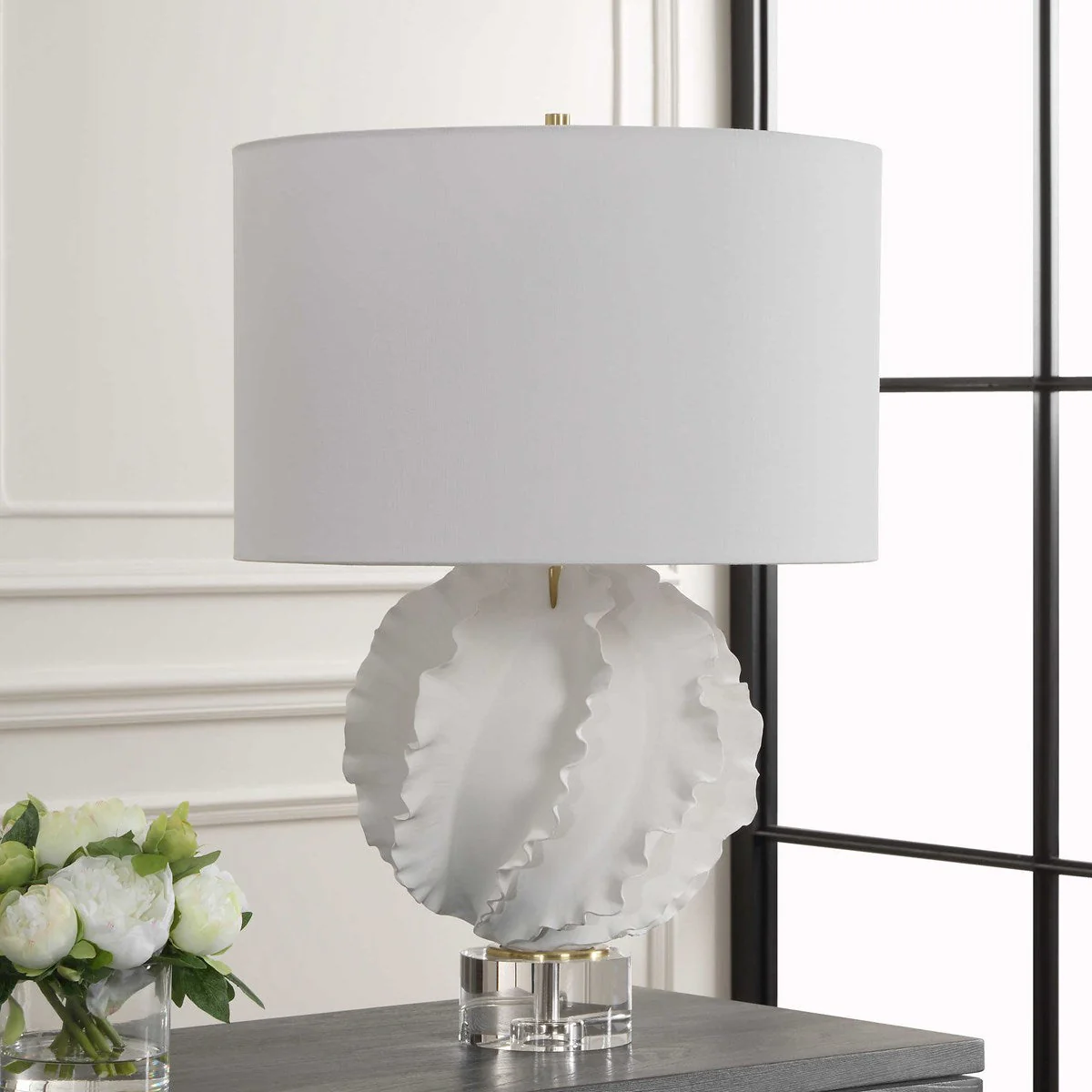 Uttermost Saylor White Glazed Ceramic Table Lamp With Linen Shade