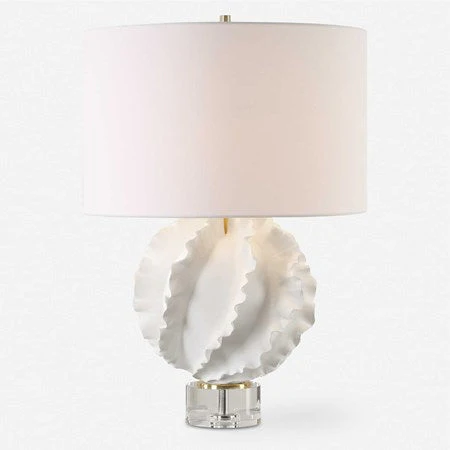Uttermost Saylor White Glazed Ceramic Table Lamp With Linen Shade - Image 2