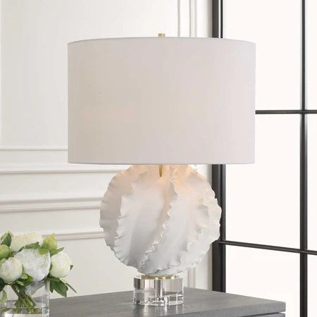 Uttermost Saylor White Glazed Ceramic Table Lamp With Linen Shade - Image 3