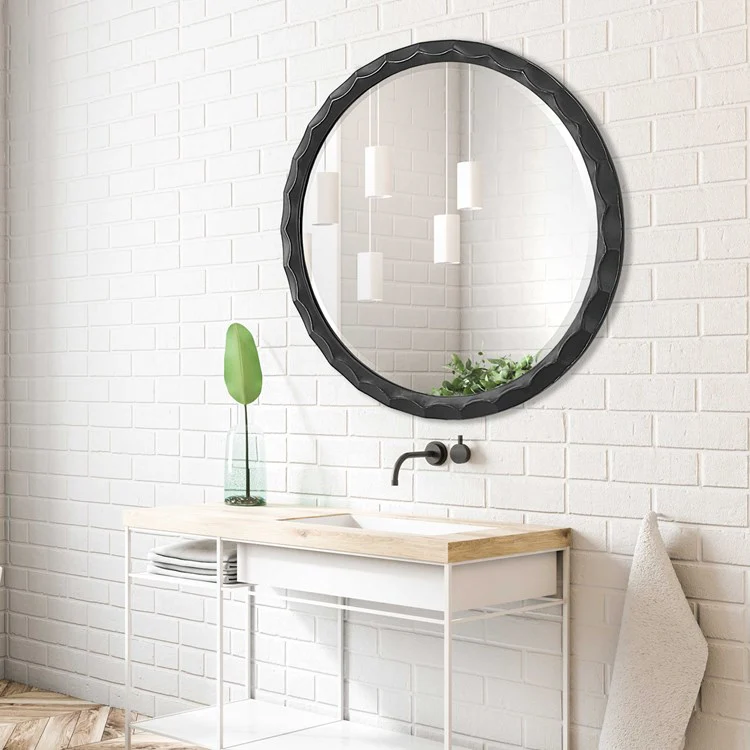 Uttermost Scalloped Edge Aged Black Round Mirror - Image 4