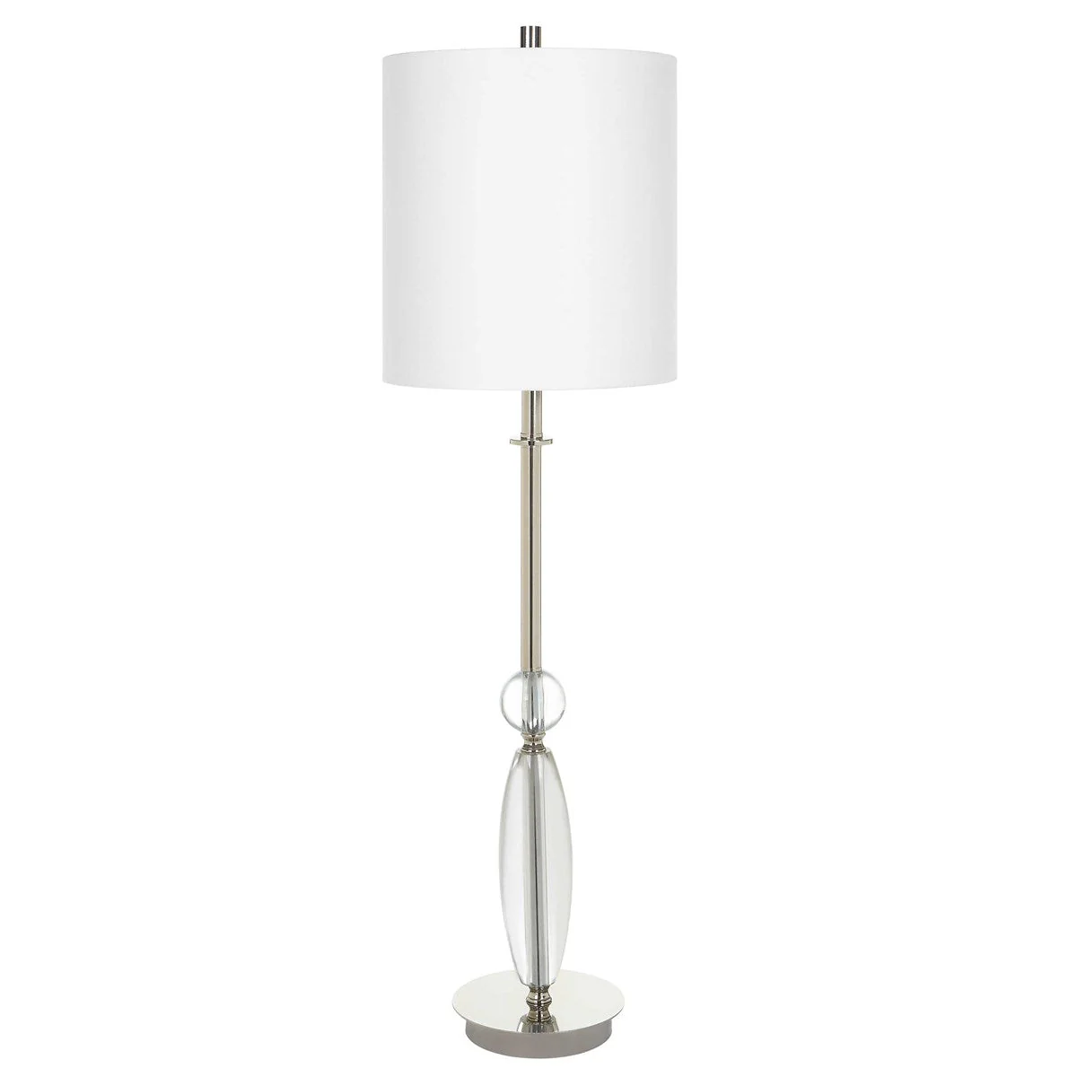 Uttermost Sceptre Crystal and Polished Nickel Buffet Lamp With White Linen Shade - Image 4