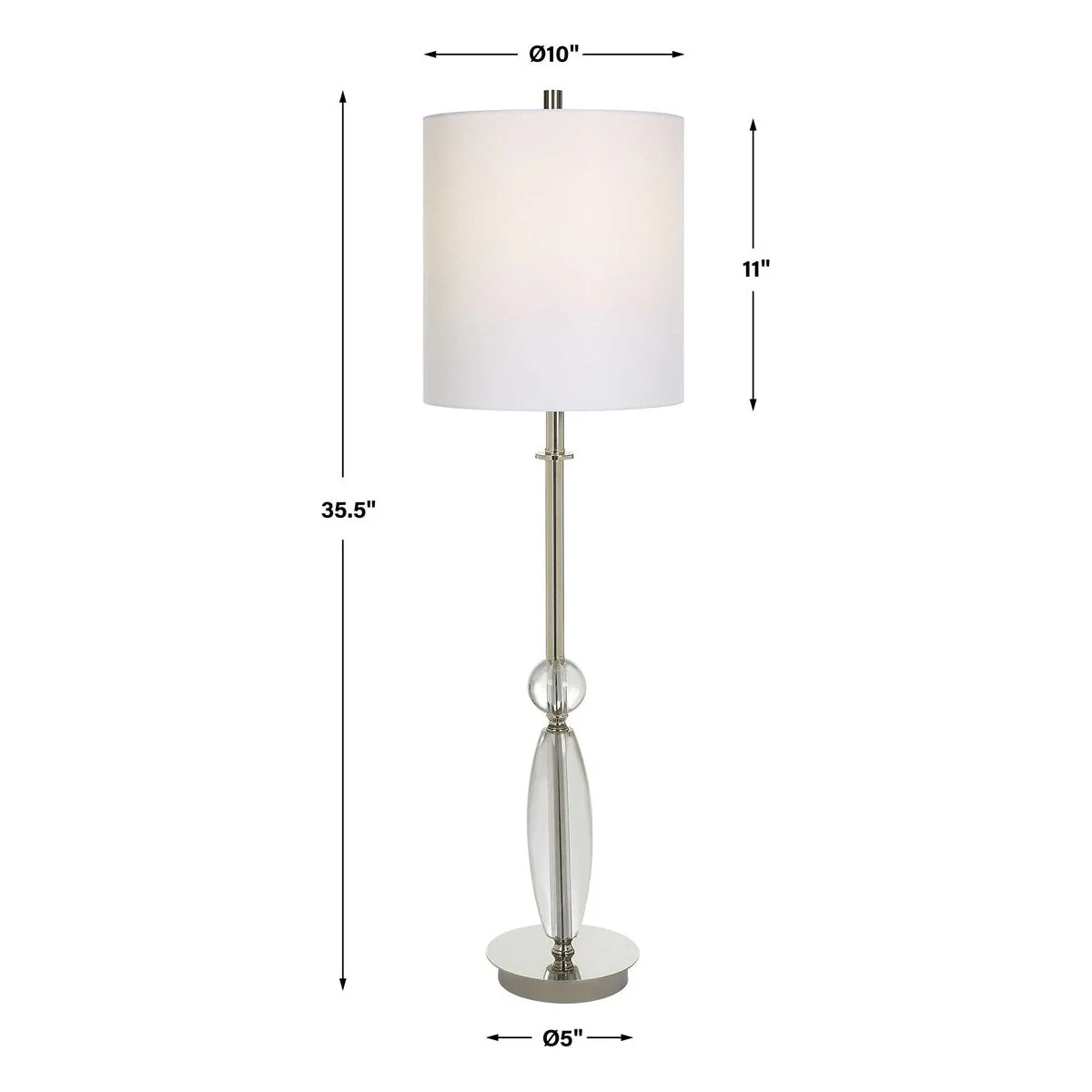 Uttermost Sceptre Crystal and Polished Nickel Buffet Lamp With White Linen Shade - Image 5