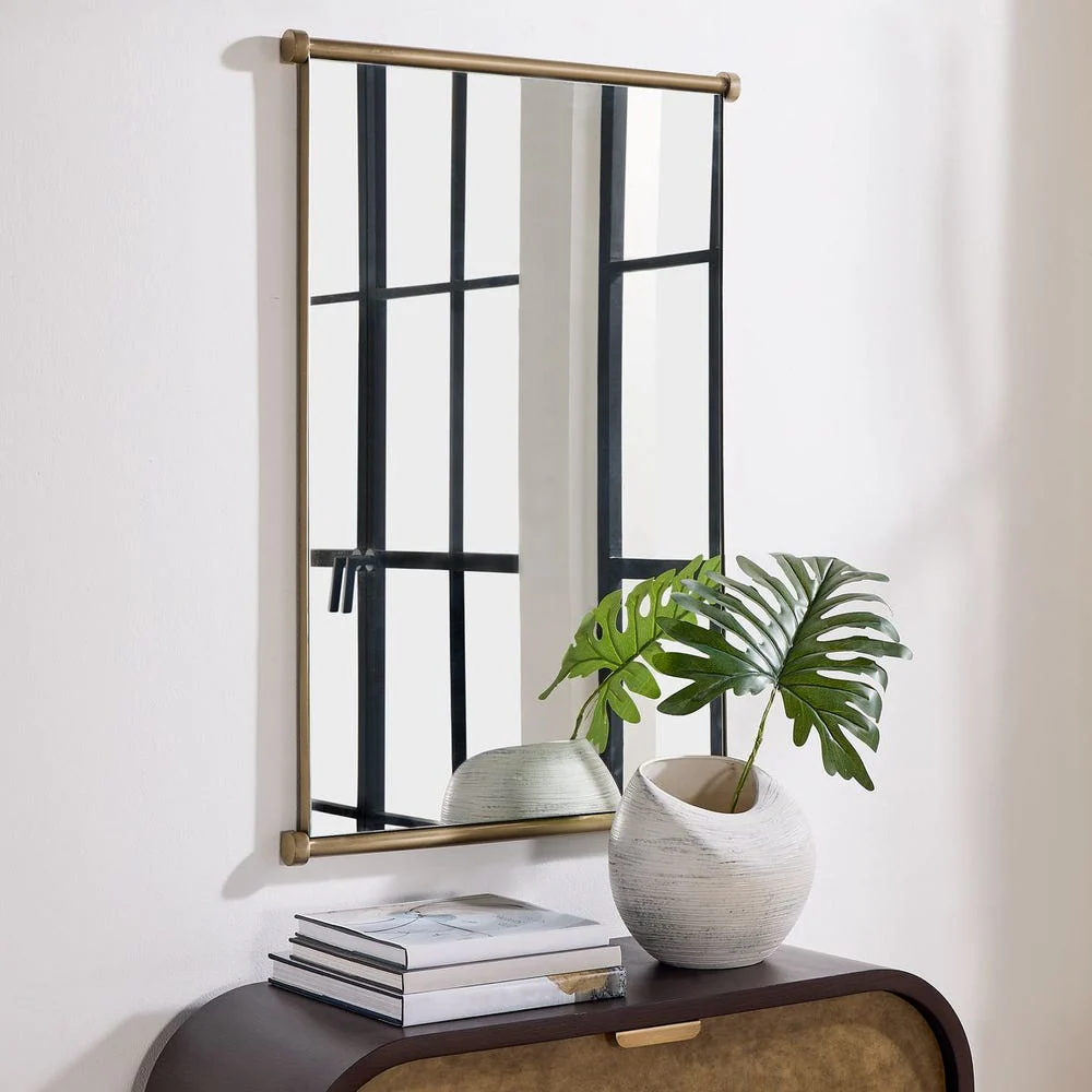 Uttermost Scroll Rectangular Stainless Steel Antique Brass Mirror