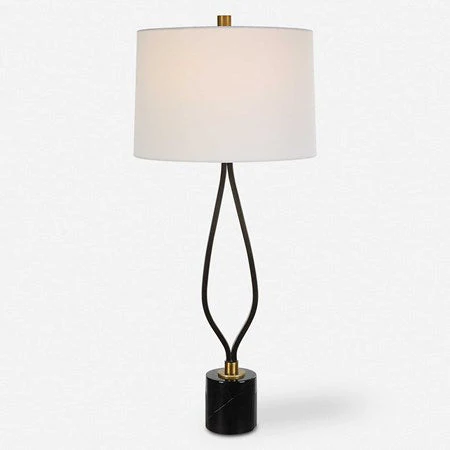 Uttermost Separate Paths Black and Marble Table Lamp With White Linen Shade - Image 2