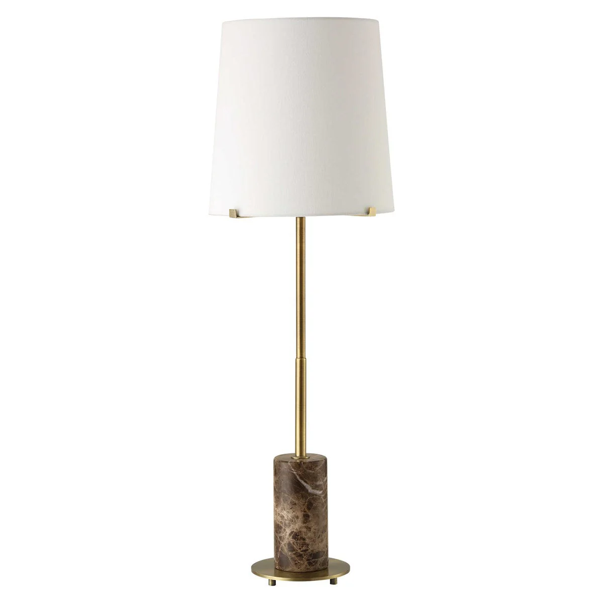 Uttermost Sepia Antiqued Brass and Brown Marble Buffet Lamp With White Linen Shade - Image 4