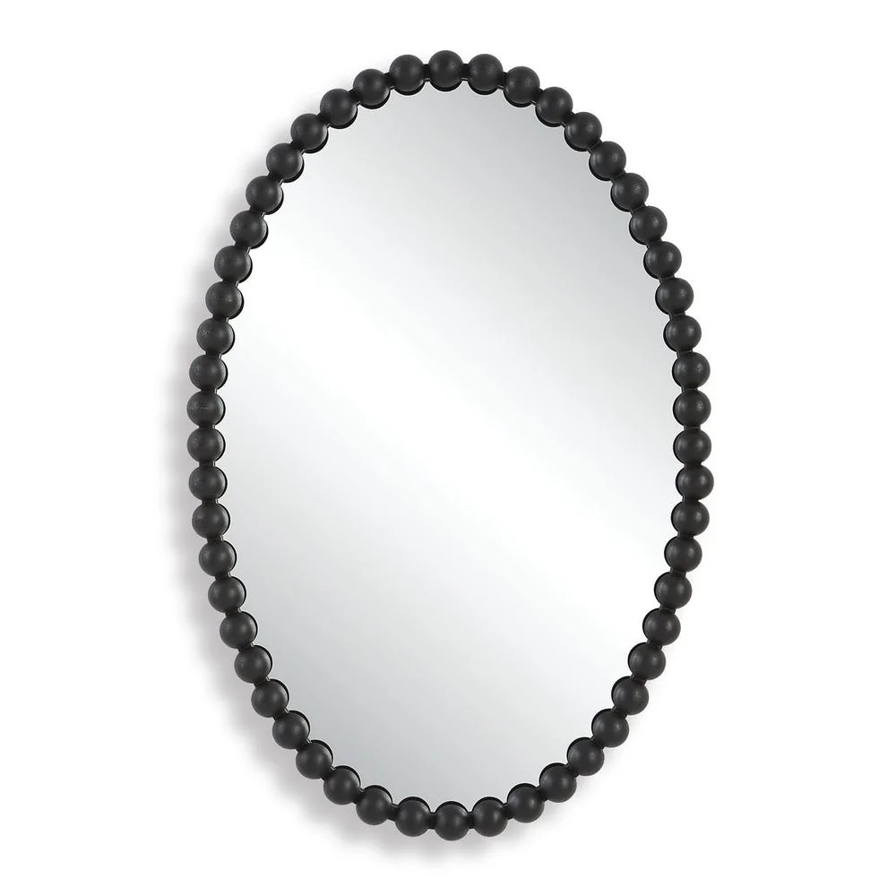 Uttermost Serna Beaded Matte Black Oval Mirror - Image 4