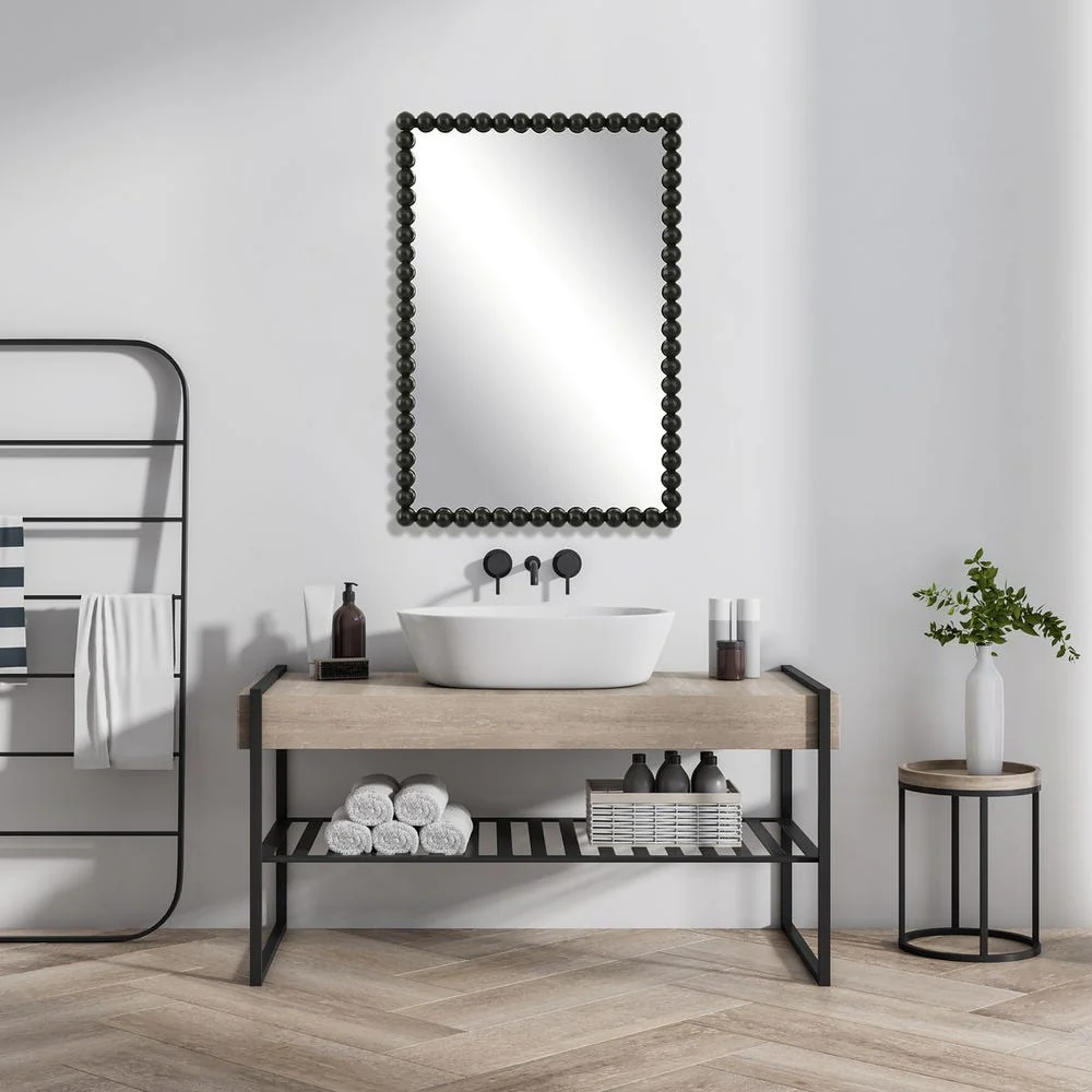 Uttermost Serna Beaded Satin Black Vanity Mirror - Image 2