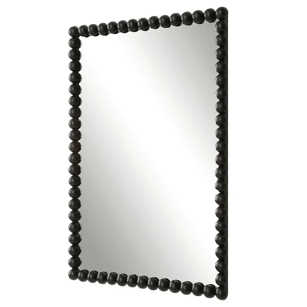 Uttermost Serna Beaded Satin Black Vanity Mirror - Image 3