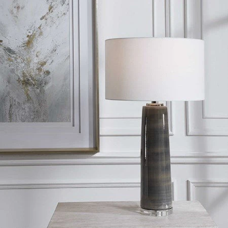 Uttermost Seurat Charcoal Gray Ceramic Table Lamp With White Linen Shade - Image 3