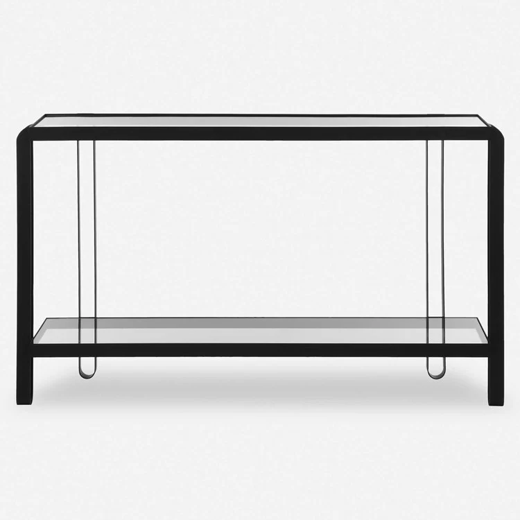 Uttermost Shadow Glass and Black Iron Modern Console Table - Image 2