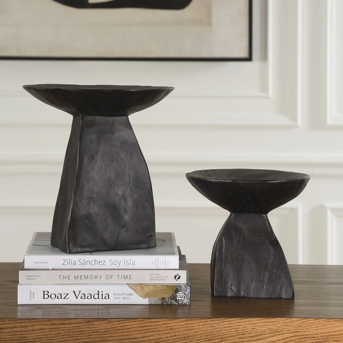 Uttermost Shadow Dark Brown Pedestal Bowls ~ Set Of 2 - Image 2
